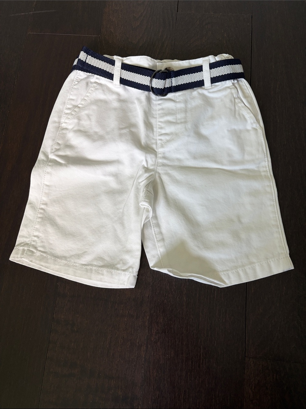 The Children's Place White Cotton Shorts with Navy Striped Belt